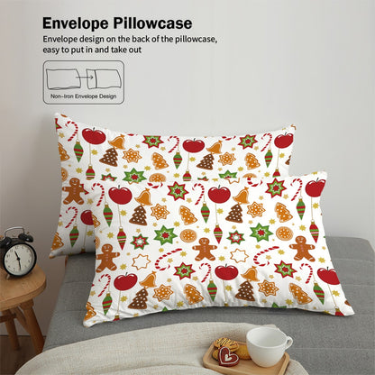 3-piece Christmas Cute Gingerbread Man Pattern Print (1 duvet cover+2 pillowcases, no core) Comfortable Bedding Set