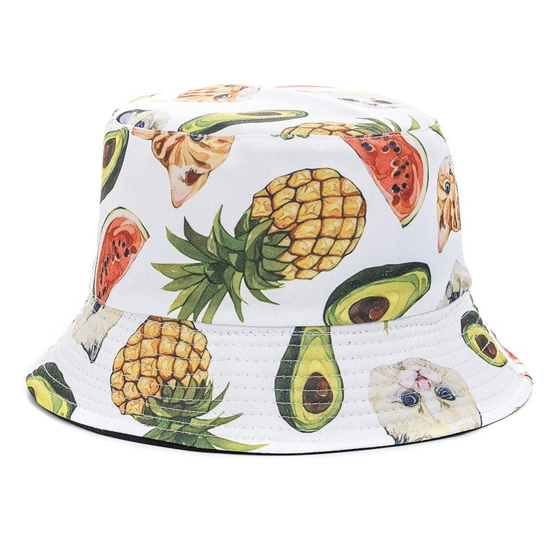 Chapéu Bucket Unissex Quente de Verão com Estampa de Frutas, Dupla Face, Chapéu de Sol Feminino, Chapéu Panama Clássico Masculino