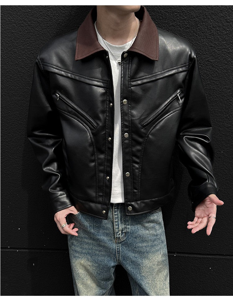 Mens Leather Jacket Biker Jacket PU Leather 2025 New Windproof Stand Collar Single Breasted Short Coat Slim Fit Mens Jacket