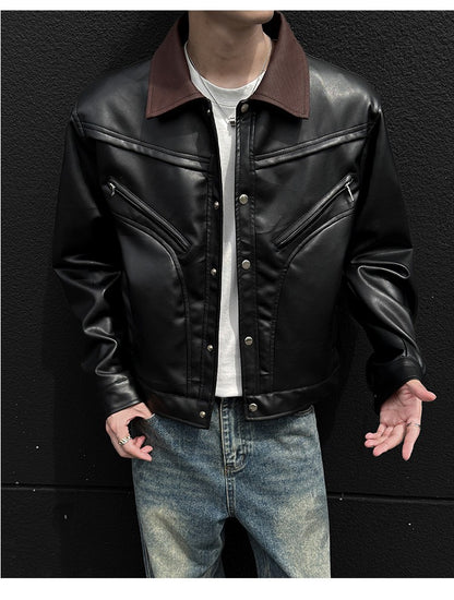 Mens Leather Jacket Biker Jacket PU Leather 2025 New Windproof Stand Collar Single Breasted Short Coat Slim Fit Mens Jacket