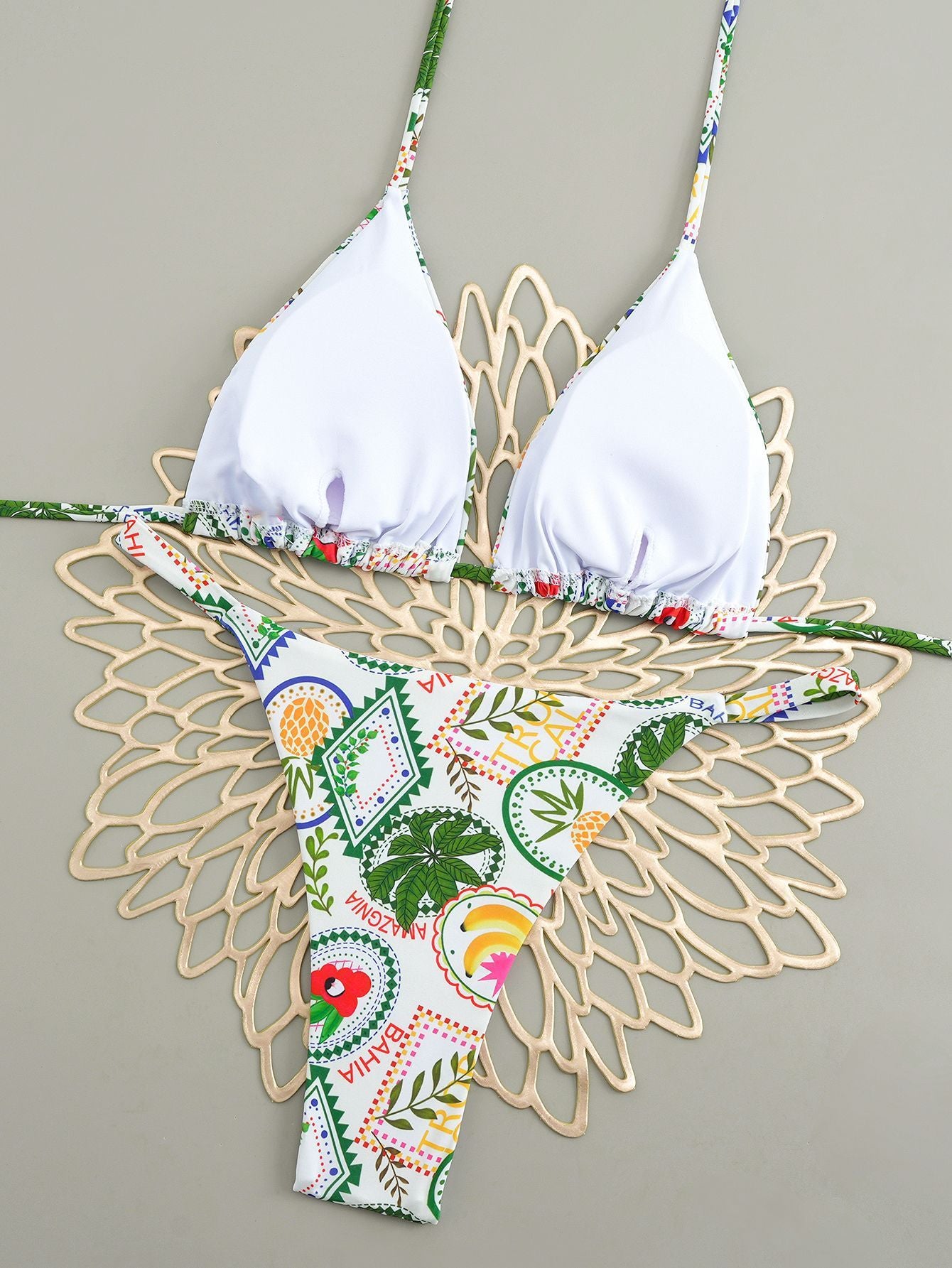 Sexy Cherry Print Triangle Brazilian Bikini Push Up Swimsuit 2 Piece String Bandage Bikinis Swimwear Women Thong Bathing Suit