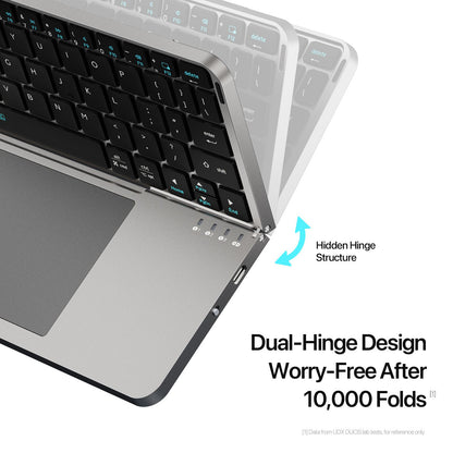 Novo Teclado Bluetooth 5.0 Dobrável Modelo Multifuncional com Touchpad e Suporte para Celular para Telefones, Tablets e PCs