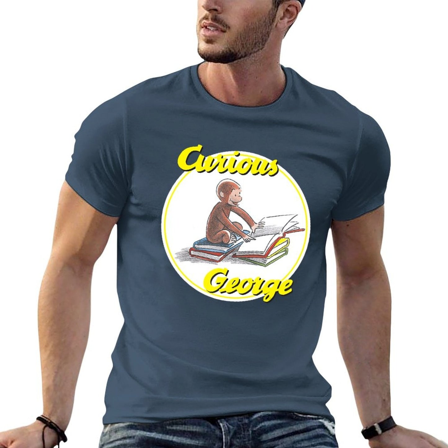 Curious George Reading Poster. T-Shirt t shirt man casual g man t shirts for men t shirt man plain T-Shirt