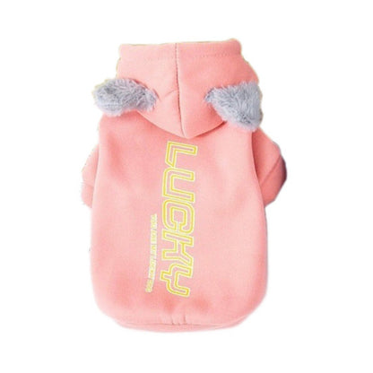 Moletom de cachorro com capuz estampado de letras, moletom de cachorro quente e confortável, roupas de cachorro de algodão/poliéster, macacão de filhote ajustável, outono