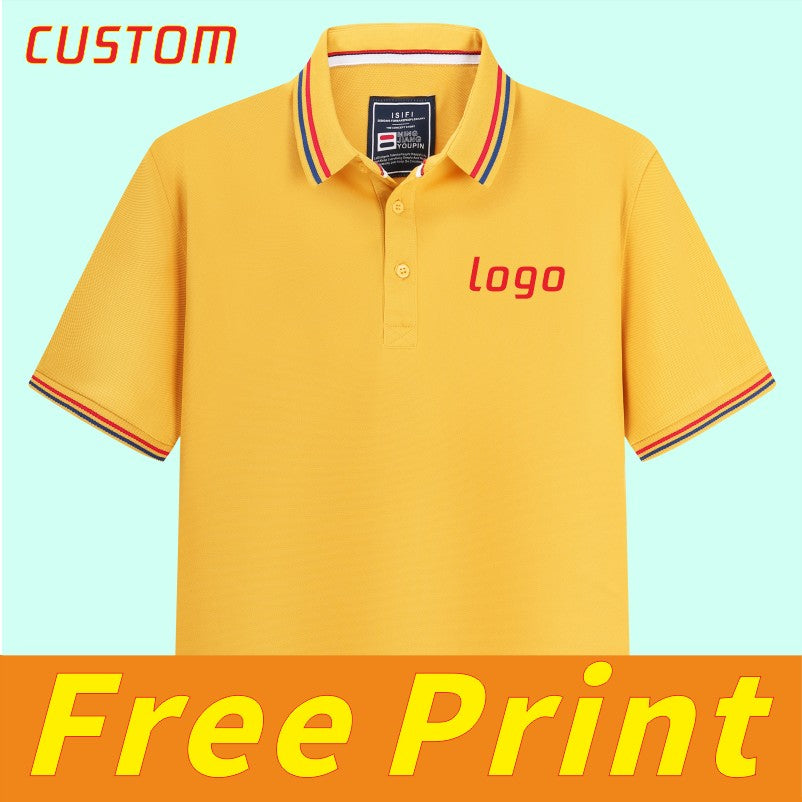 100% linen cotton polo shirt, T-shirt, breathable collar, short sleeved, custom printed logo, embroidered men's and women's work