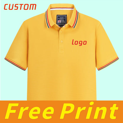 100% linen cotton polo shirt, T-shirt, breathable collar, short sleeved, custom printed logo, embroidered men's and women's work