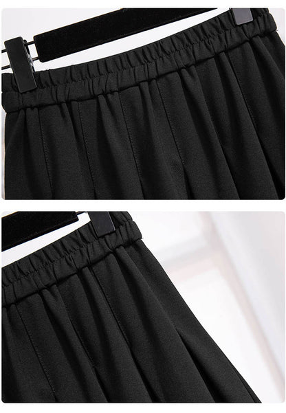 150Kg Plus Size Women's Autumn Loose Pleated A-Line Skirt 4XL 5XL 6XL 7XL 8XL 9XL Solid Elastic Waist Skirt Black