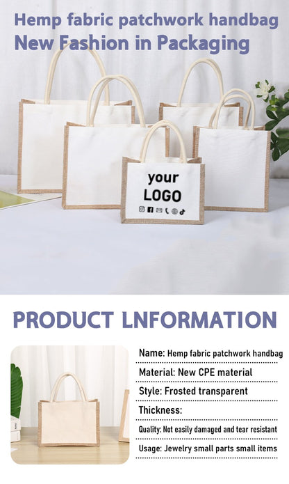 10 custom cotton and linen handbags, linen splicing bags, canvas shopping bags, clothing storage bags, printed logo