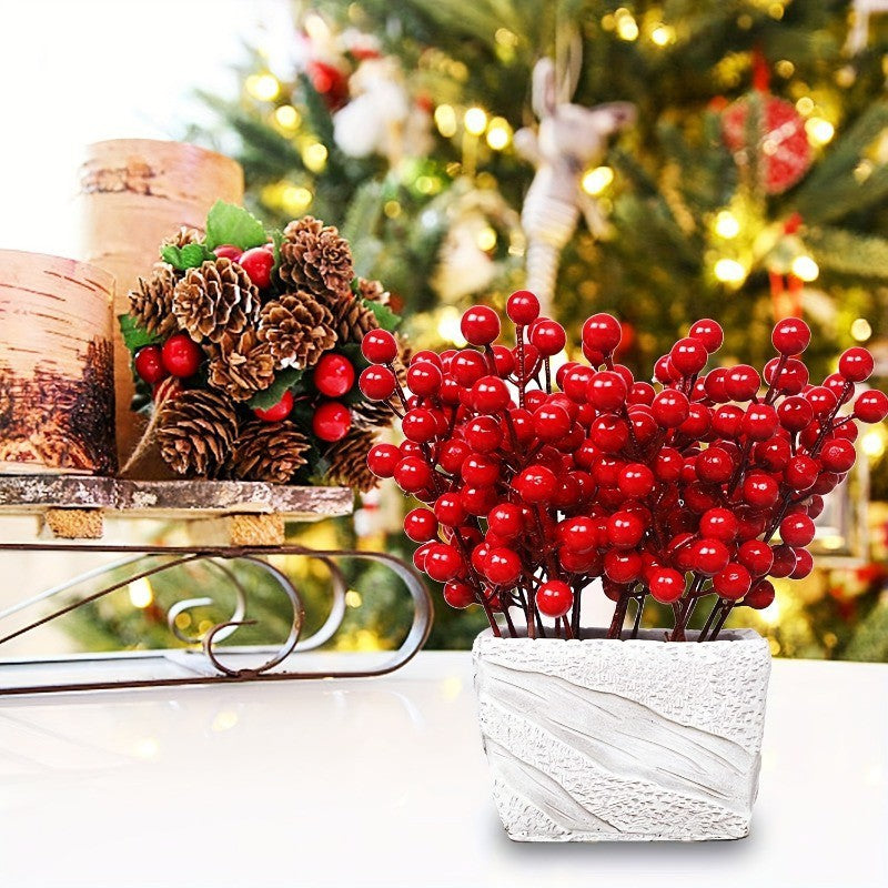 5/10/20Pcs Chritsmas Decoration Red Berry Branches Cherry Stamen For Home Decor Xmas New Year Gift Wedding Flowers Accessory