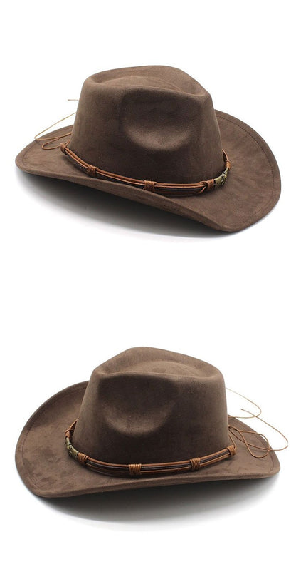 Chapéu Unissex de Cowboy/Cowgirl com Fivela, Chapéu Fedora Clássico de Aba Larga para Homens e Mulheres