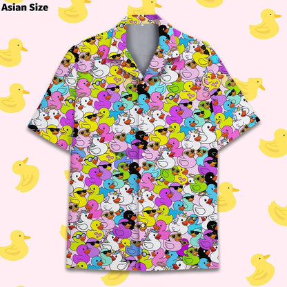 Funny Neon Rubber Duck Hawaiian Shirt For Men Galaxy Yellow Duck Mens Hawaiian Casual Button Down Shirts Short Sleeve Shirt Tops