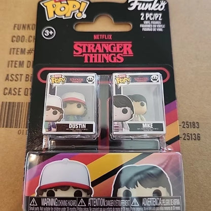Funko Bitty Pop Stranger Things Dustin e Mike Pacote com 2 Mini Séries Caixa Surpresa Miniaturas Onze e Demogorgon Bonecos de Ação Colecionáveis Presentes