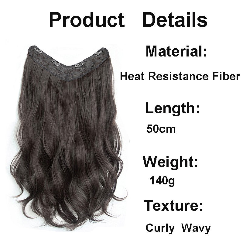 Apliques De Cabelo Sintético Em Formato V, 22 Polegadas, Com 4 Clipes, Uma Peça, Cachos Longos, Ondas, Para Mulheres