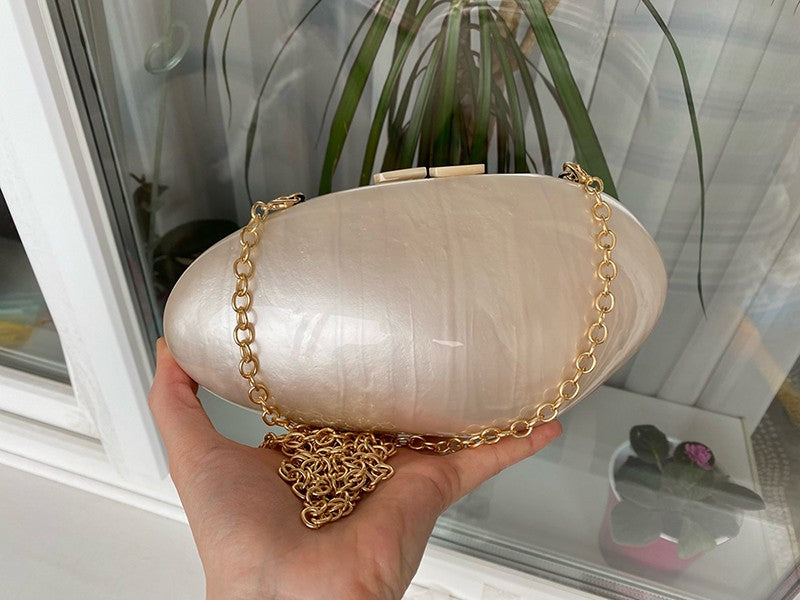 Pearl Acrylic Evening Bags Designer Luxury Clutch Purse Mini Women's Wallet Shell Chain Shoulder Crossbody Wedding Party Handbag