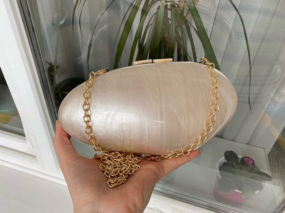 Pearl Acrylic Evening Bags Designer Luxury Clutch Purse Mini Women's Wallet Shell Chain Shoulder Crossbody Wedding Party Handbag