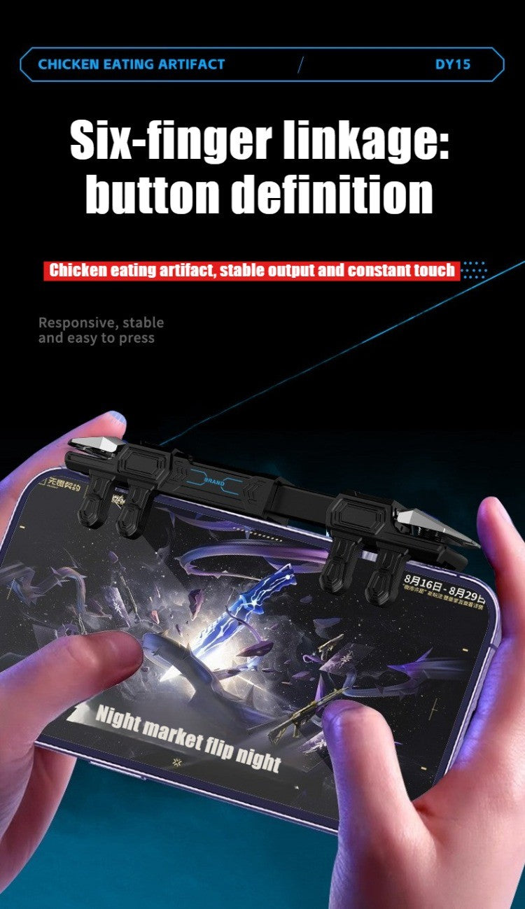 DY15 Mobile PUBG Game Trigger Aim Shooting ABS Alloy Key Button Six Finger Stretchable Sensitive Game Controller for IOS Android