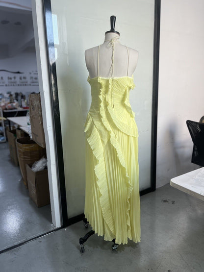 Chic pleated halter neck long vacation dress high quality purple strapless Lotus Edge Maxi Dress 2025 New Lady Vacation Gowns