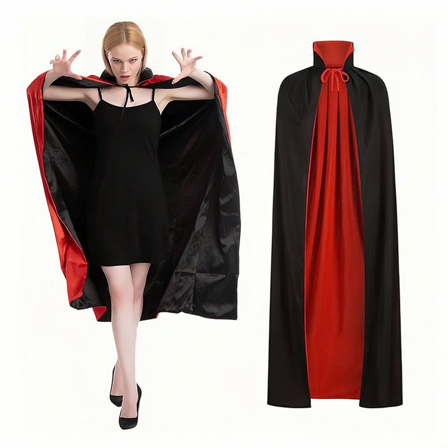 90Cm/120Cm/140Cm/150Cm Halloween Costumes for Men and Women, Role-Playing Apparel, Adult Stand-Collar Cape, Black and Red Reversible Long Robe, Unisex Adult Style, Reversible Stand-Collar Long Robe Cape
