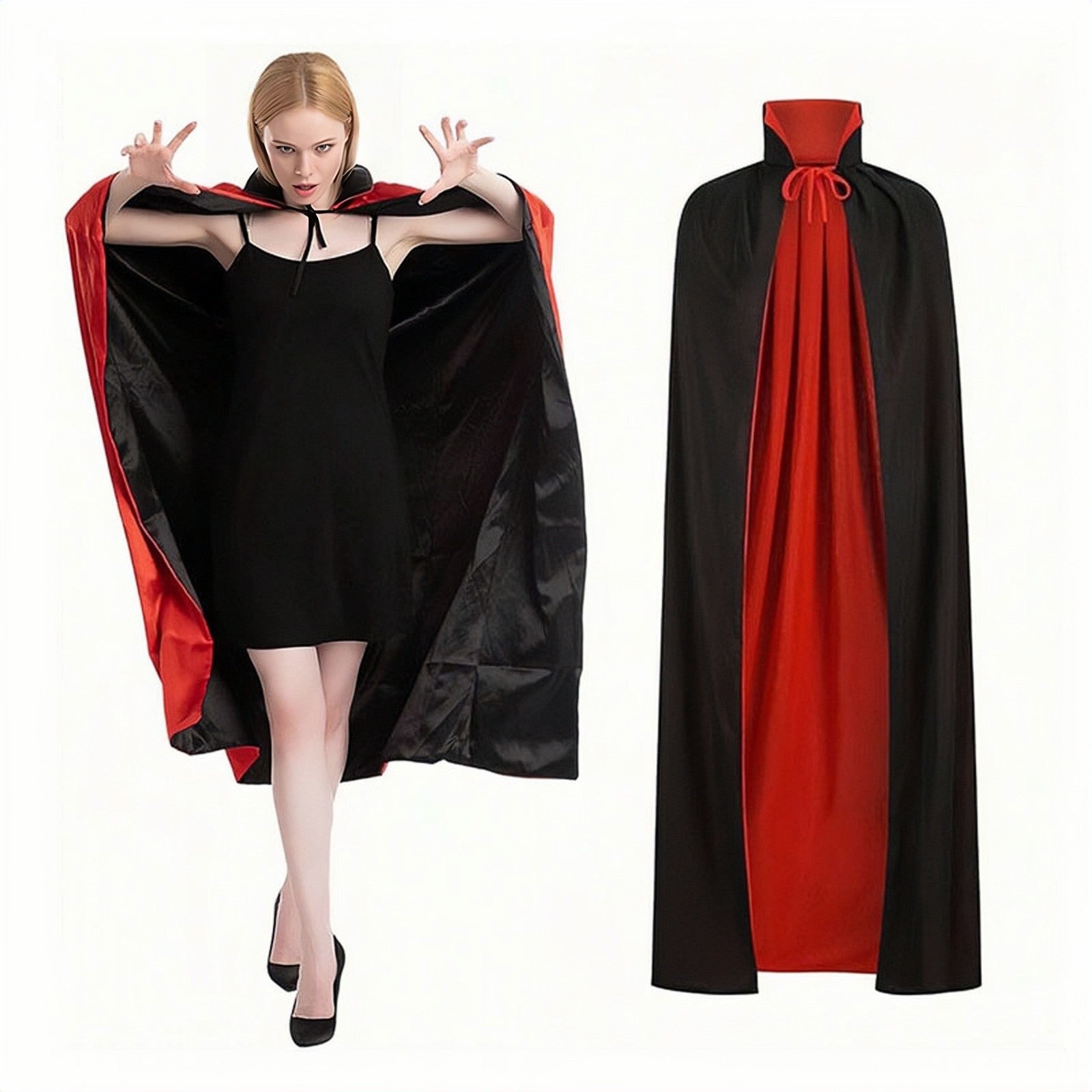 90Cm/120Cm/140Cm/150Cm Halloween Costumes for Men and Women, Role-Playing Apparel, Adult Stand-Collar Cape, Black and Red Reversible Long Robe, Unisex Adult Style, Reversible Stand-Collar Long Robe Cape