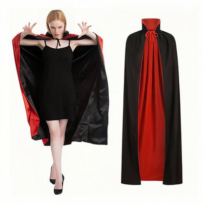 90Cm/120Cm/140Cm/150Cm Halloween Costumes for Men and Women, Role-Playing Apparel, Adult Stand-Collar Cape, Black and Red Reversible Long Robe, Unisex Adult Style, Reversible Stand-Collar Long Robe Cape