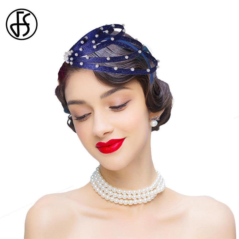 Fascinator Azul Royal com Pérolas Falsas - Elegante Toucado de Casamento, Chapéus Derby para Mulheres, Eventos de Coquetel, Chá e Igreja