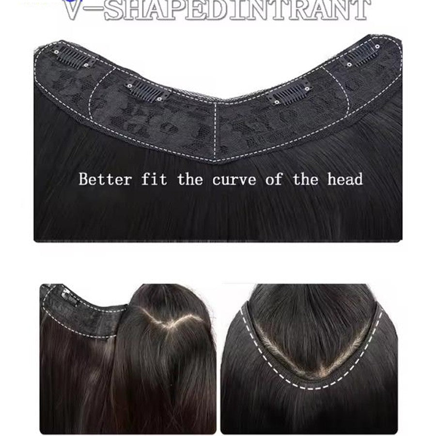 Peruca sintética longa reta em V com meia cabeça adequada para mulheres com cabelo preto e castanho, com presilha, preta, castanha, natural