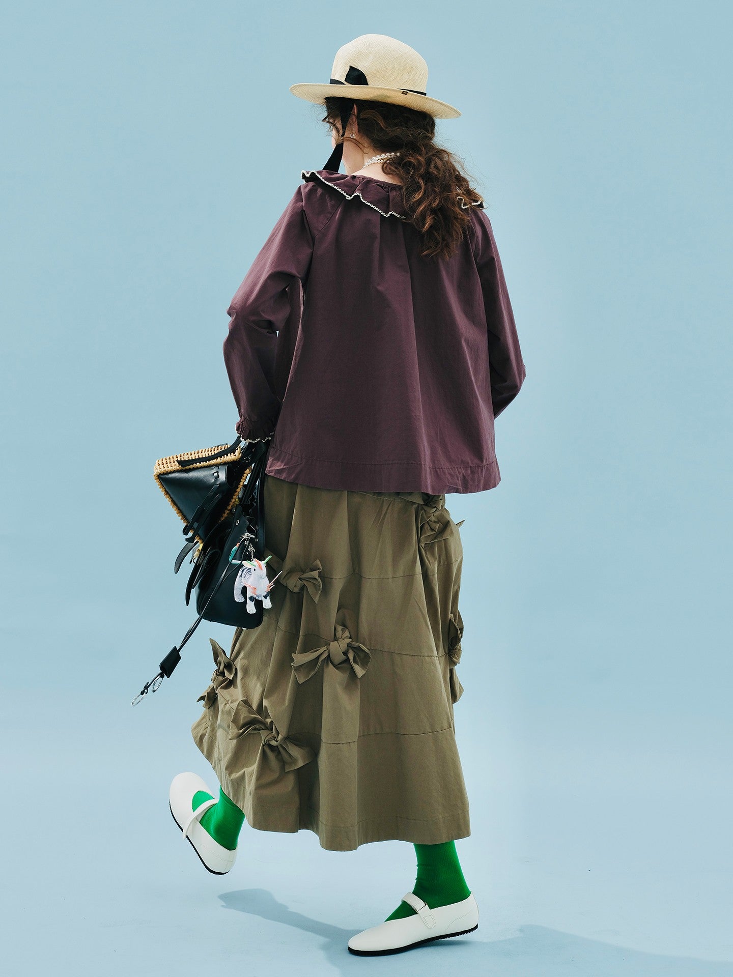 imakokoni 2025 Early Autumn Artistic Washed Braided Bow Half-Dress Casual Retro Women's A-Line Skirt255188