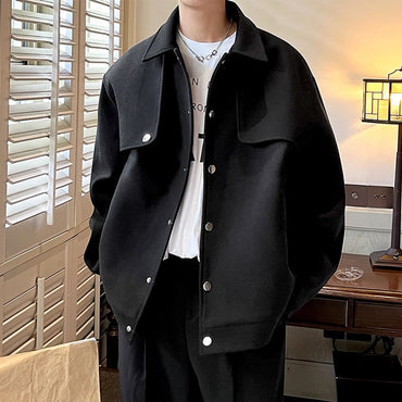 Winter Short Woolen Coat Men Warm Retro Thickened Woolen Jacket Men Streetwear Korean Loose Woolen Coat Mens Oversized Overcoat