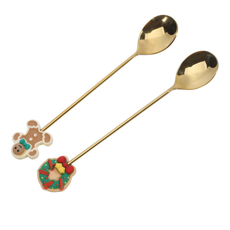 Christmas Gift  Deco Tableware Cutlery Set Elk Christmas Tree Decoration Dessert Spoon Fruit Fork Coffee Spoon Cutlery Gift
