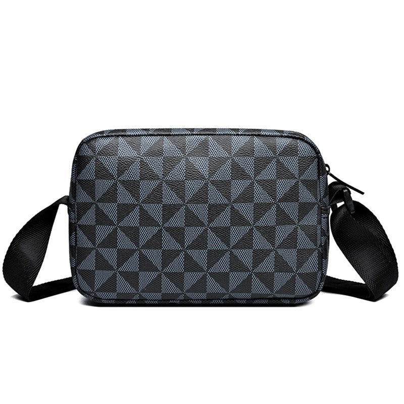 Casual Business Shoulder Bag for Men Pu Leather Messenger Bag Wide Strap Crossbody Bags Square Plaid Designer Male Sling Bags