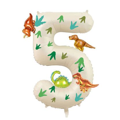 32 inch milky white aluminum foil digital balloon with 15pc dinosaur footprints and 4pc dinosaur balloons for birthday parties