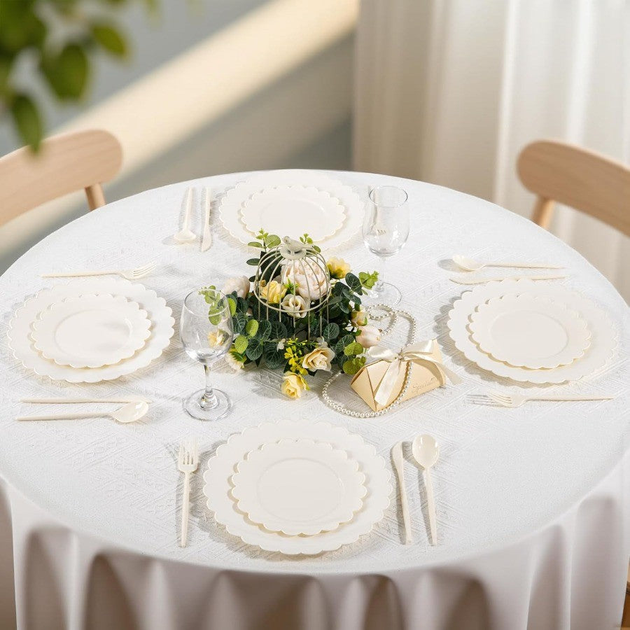 150 Pcs Ivory Plastic Plates for Party Disposable Heavy Duty Thanksgiving Plates Ivory Plastic Dinnerware Sets for 30 Guests - 6
