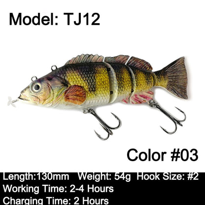 Iscas Robóticas de Natação 130mm 4 Segmentos Swimbait 35/54g Pesca Auto Elétrica Wobblers Recarregável USB Luz LED Para Baixo e Lúcio