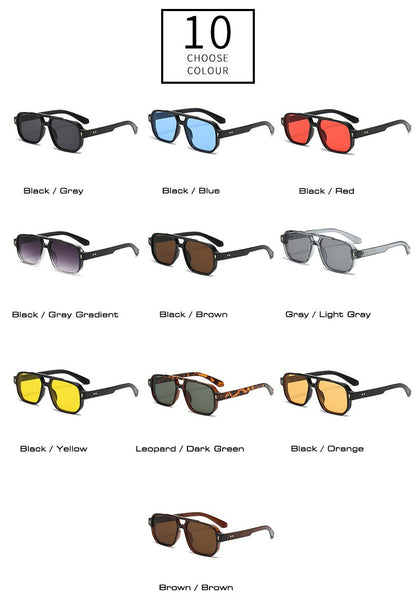 SO&EI Vintage Double Bridges Men Square Sunglasses Fashion Clear Ocean Lens Eyewear Women Trending Rivets Sun Glasses UV400