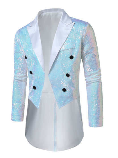 Fashionable Tailcoats for Men's Party Stage Banquets Nightclubs Performances Sequins Designs Slim Fit Blazer Masculino