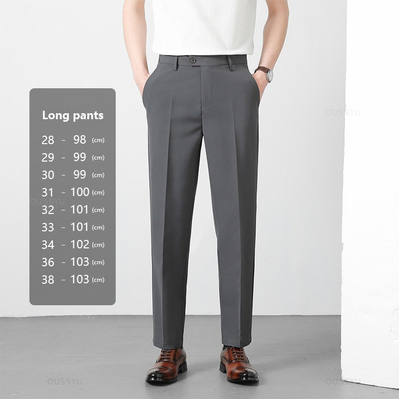 Spring Summer Suit Pants Men Business Smooth Slim Business Office Social Elastic Waist Ankle Length Formal Korean Trousers Male