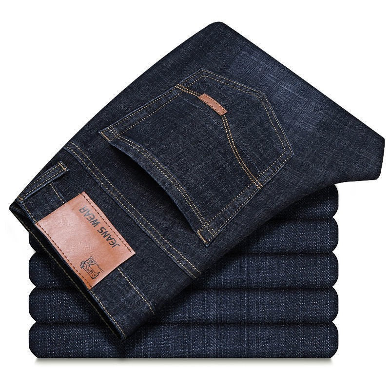 Men's Comfortable Soft Business Casual Denim Trousers Slim Fit Straight Pants Fashion Male Brand Light Luxury Stretch Clothing