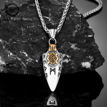 Colar de Runas Nórdicas Lança de Odin Gungnir Masculino Dourado Aço Inoxidável Pingente Ponta de Flecha Valknut Talismã Joias Vikings Masculinas