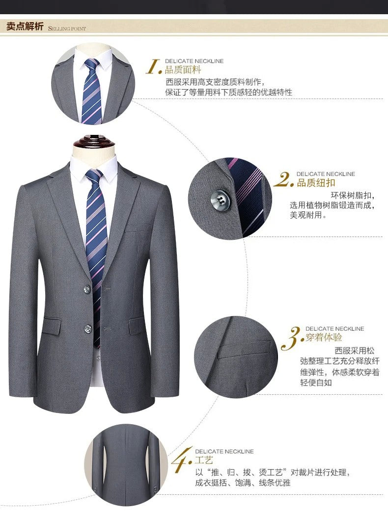 Men's 2024 Slim-fit Two-button Business Suit Professional Work Formal Two-piece Set Trousers Included S-6XL