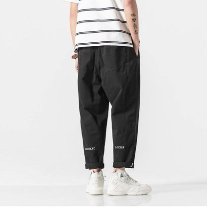 100% Cotton Casual Summer Pants With Belt Men Straight Baggy Ankle-Length Cargo Trousers Wide Leg Sweatpants Male Streetwear