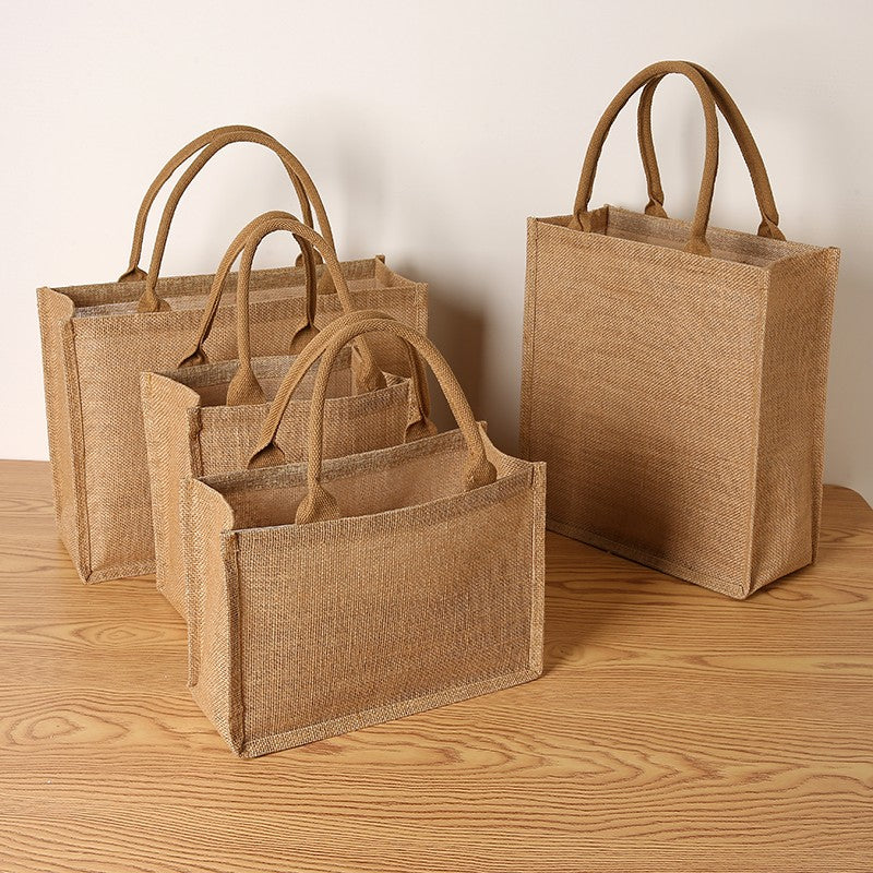Bolsa feminina de juta, sacola de compras de grande capacidade, bolsa de viagem, bolsa masculina aberta
