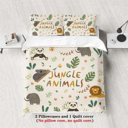 3pcs Cartoon Animal Park Theme Printed BeddingSet,For Bedroom, Guest Room (1*Duvet Cover + 2*Pillowcase, NO Core)