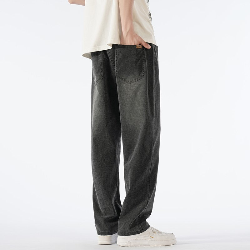 Calças jeans masculinas largas de perna reta, cintura alta, plus size, extra longas, 115cm, Primavera 190