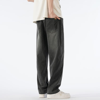 Calças jeans masculinas largas de perna reta, cintura alta, plus size, extra longas, 115cm, Primavera 190