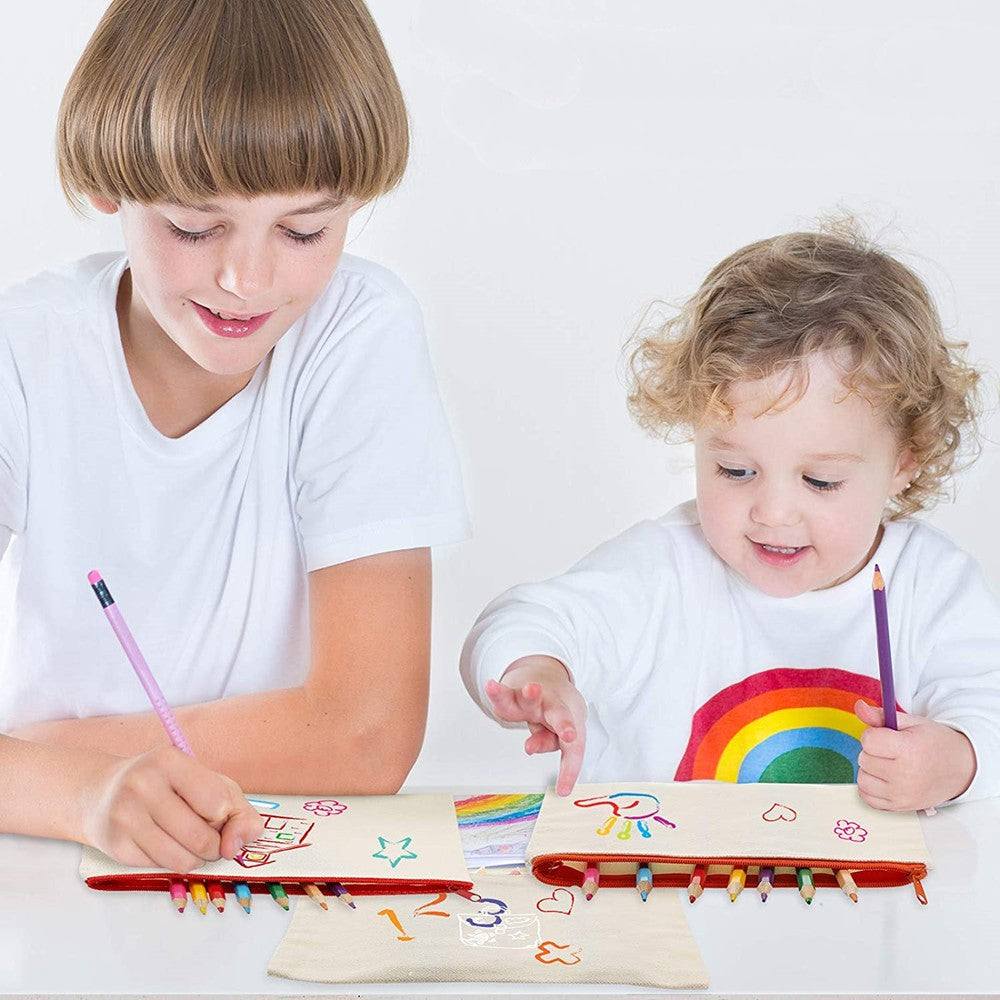 12Pcs Canvas Zipper Pouch Blank DIY Craft Pencil Case, Multipurpose Makeup Bags for Pen, Cosmetic, Invoice Bill