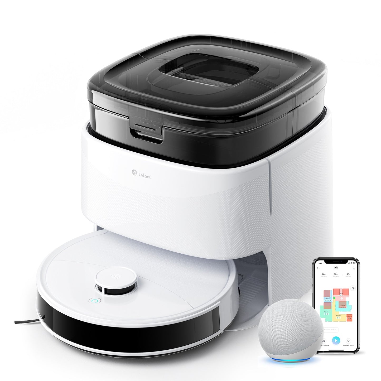 Aspirador Robô Lefant M3M3L, Aspirador Robô e Esfregão, 12000Pa de Sucção, Escovas Anti-Embaraço, Esfregão Rotativo Duplo, Limpeza e Secagem Automática do Esfregão