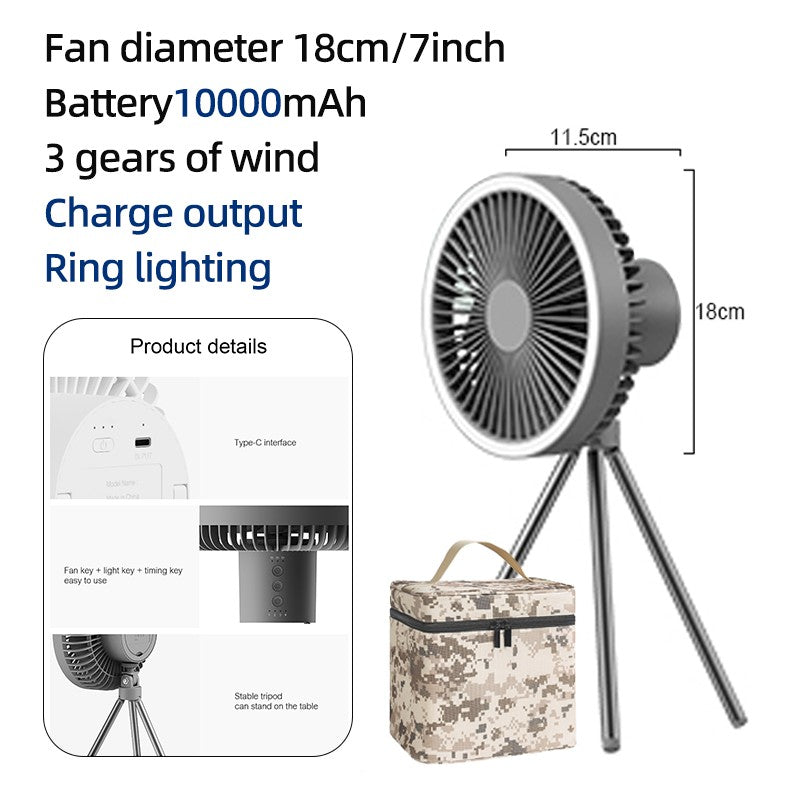 10000mAh 4000mAh Camping Fan Rechargeable Desktop Portable Circulator Wireless Ceiling Electric Fan with Power Bank LED Lighting