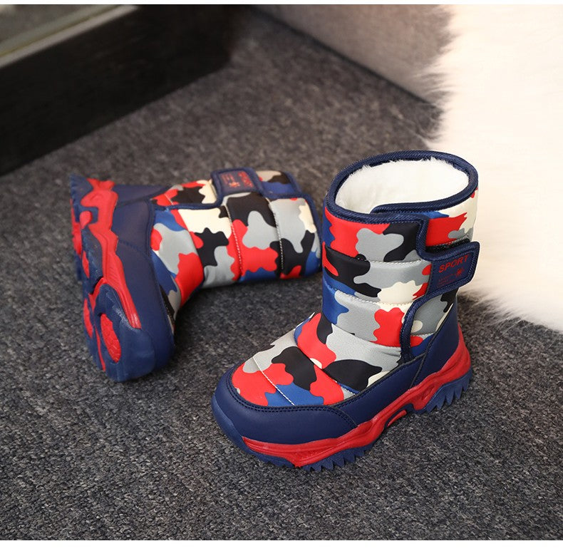 2025 Winter Children Shoes Plush Waterproof Fabric Non-Slip Girl Shoes Rubber Sole Snow Boots Fashion Warm Outdoor Boots