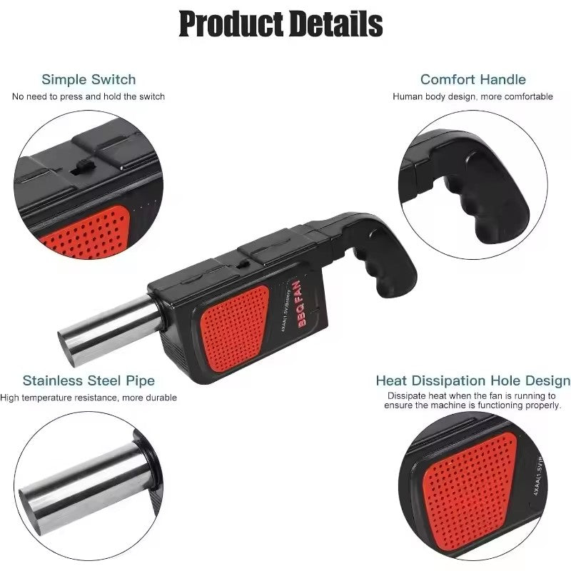 Handheld outdoor barbecue electric blower(no battery),portable carbon point assistant,camping and family gathering cooking tool