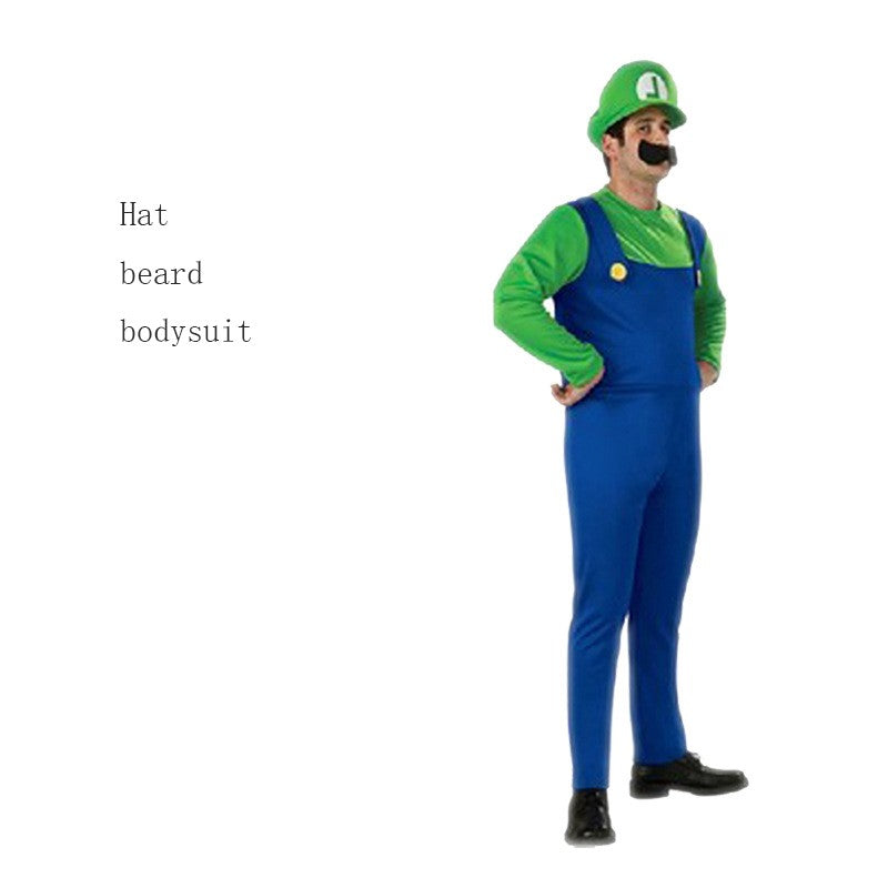 Disguised men's Luigi luxury adult clothing super brother clothing role-playing fancy dress set men's and women's hats and beard